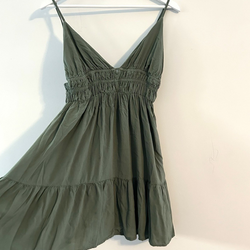 Aeropostale Y2K Babydoll Fairycore Sundress M Sage Tiered Mini Smocked Boho